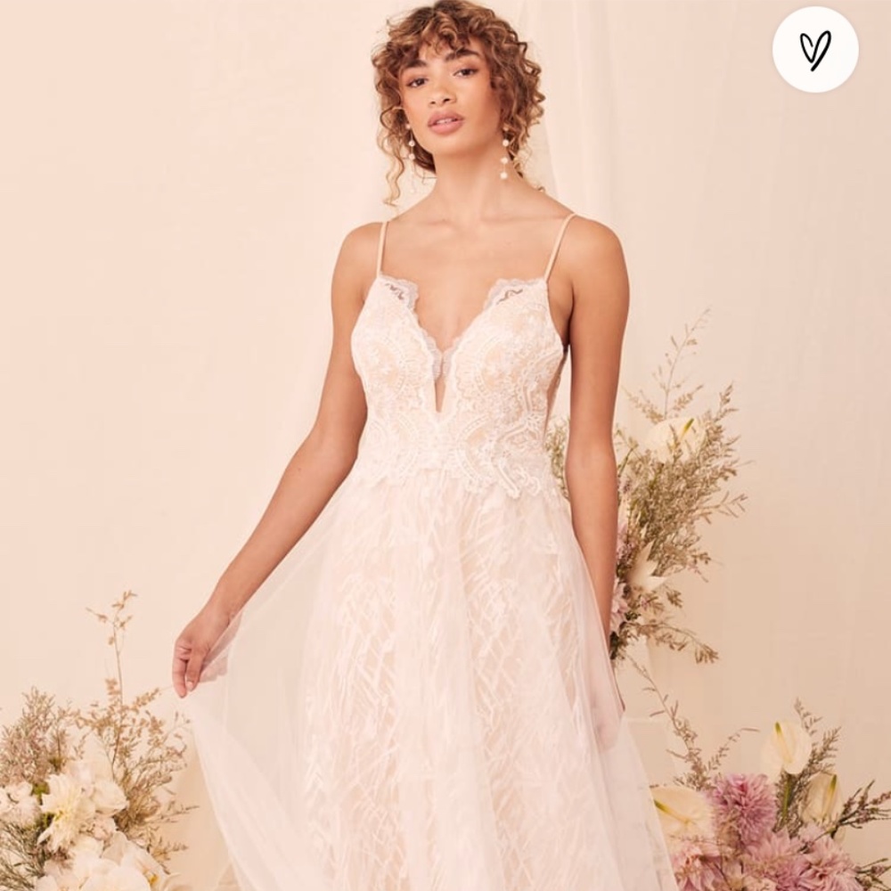 Belong With You White and Beige Embroidered Tulle Maxi Dress